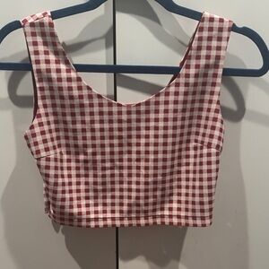 Gingham Scoop Neck Red Crop Tank